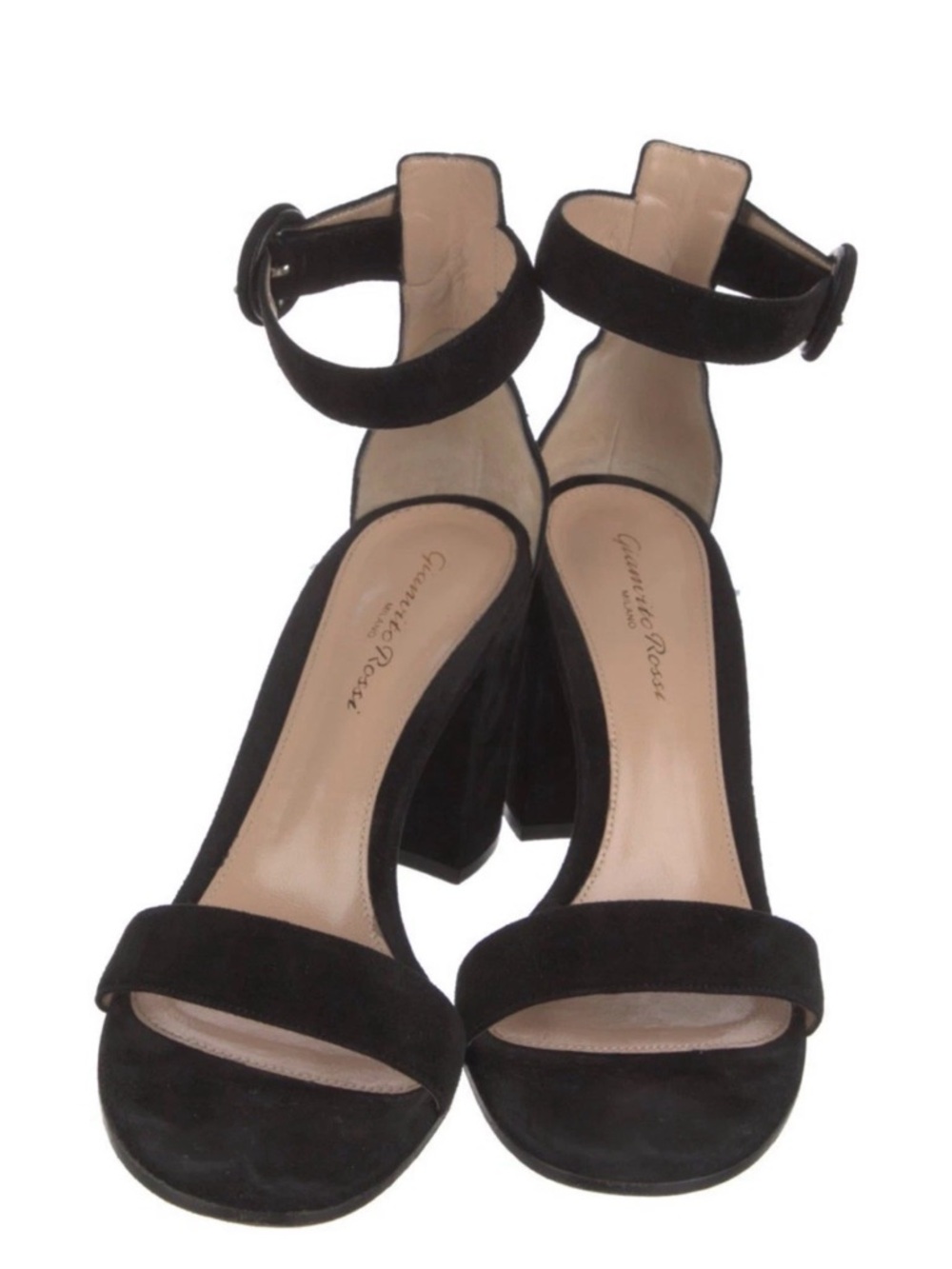GIANVITO ROSSI FULL SET VERSILIA 85MM BLOCK HERL SANDALS BLACK SUEDE SIZE 39